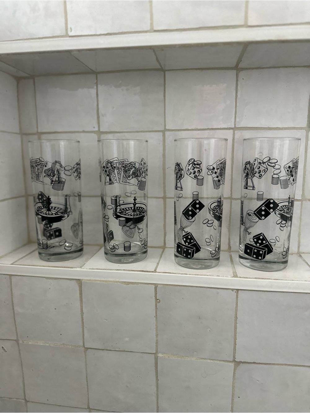 Vintage MCM Hazel Atlas Highball Casino Night Drinking Glasses (4)